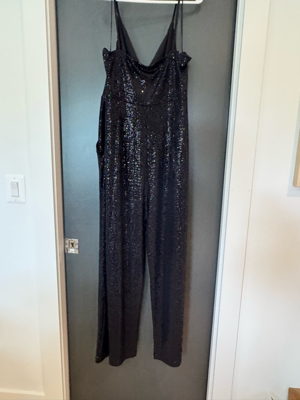 Express Black Sequin Wrap-Front Jumpsuit - Picture 2 of 3